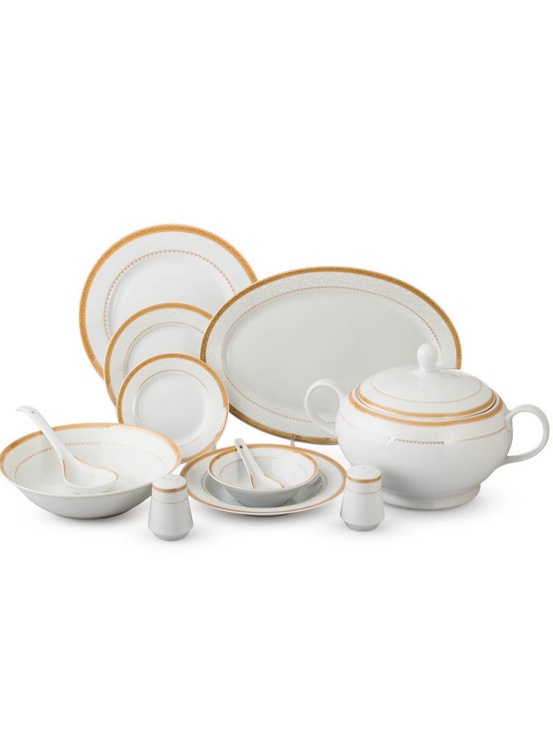Dania Set of 45 pieces Porcelain Dining White Color With Golden Font Enough For 6 People White - Image 2